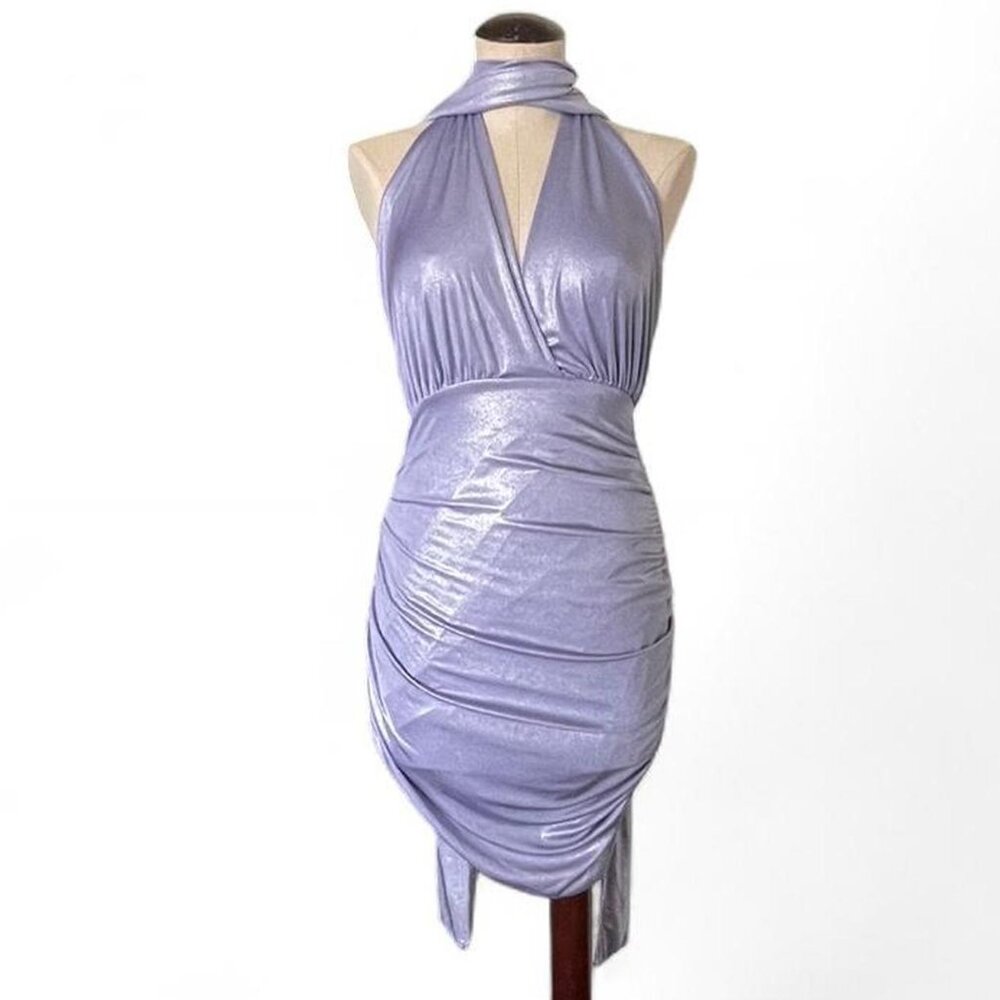 Shiny Light Purple Halter Dress w/ Long Straps - Bodycon / Going out - Size 4
